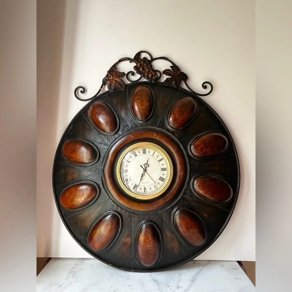 Elegant Brown and Black Wall Clock large round metal clock